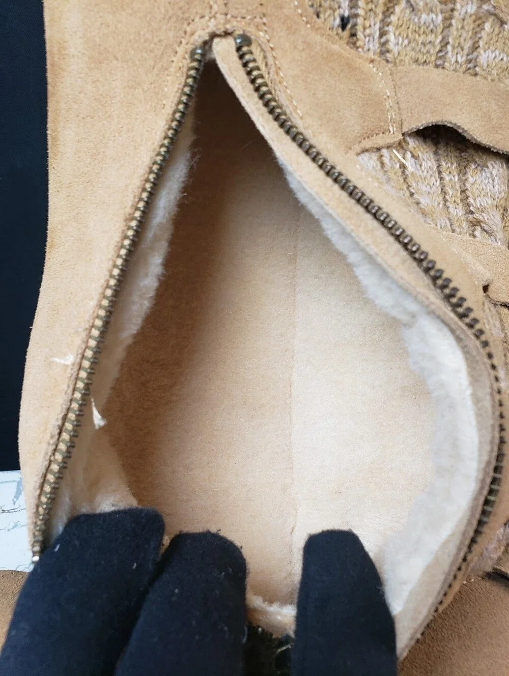 BearPaw 'Boshie' Tall Cow Suede & Knit Boots style 3017W in Tan - Women's size 9